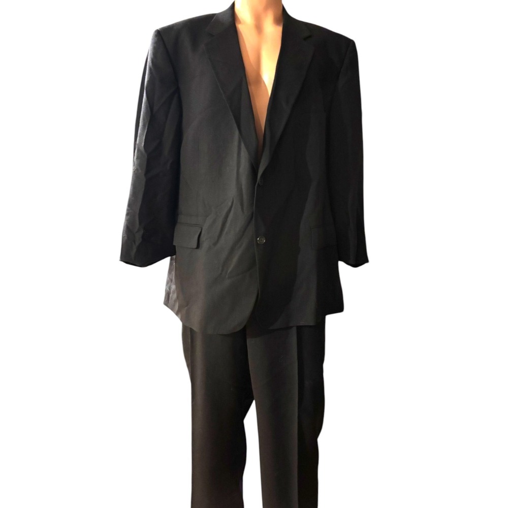 Joseph & Feiss Mens 100% Wool 2 Piece Suit Black 48 Short 46 Waist RN 77219 READ